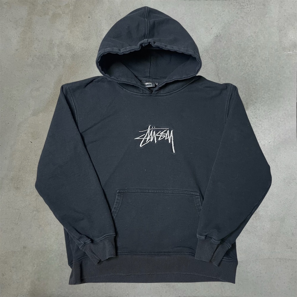 Stussy Hoodie Mens M Black Streetwear Embroidered Script Logo Pullover USA Made